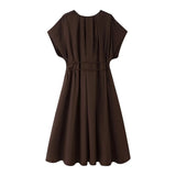 Spring Summer Vintage Women Dresses Fashion Single Breasted Sashes Draped V Neck Sleeveless Solid Ladies Dresses