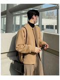 Retro Round Neck Solid Color Versatile Cardigan Sweater for Men's Autumn and Winter Casual Loose All Match Jacket TOP