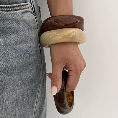 Boho Brown Irregular Acrylic Resin Chunky Bangles for Women