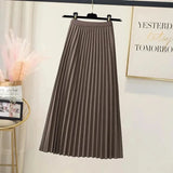 Classical Pleated High Waist Midi Skirt for Women Summer Autumn New Style Slimming Versatile Polyester Fiber A- Line Skirt
