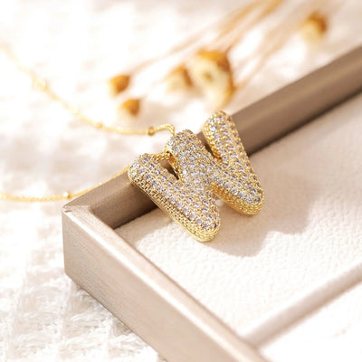Classics Zircon Inlay Pendant Necklace Gold Colour Women