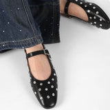 Fashion Crystal Ballet Flats Designer Luxury Mary Jane Shoes Women Black Versatile Single Shoes Comfort Soft Sole Women Loafers