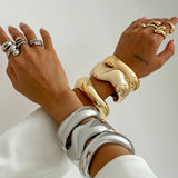 Ingemark 3 Styles Punk Hip Hop Smooth Heavy Metal Spring Bangles for Women Fashion Statement Gold Color Bracelets Men Jewelry
