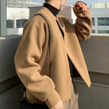 Retro Round Neck Solid Color Versatile Cardigan Sweater for Men's Autumn and Winter Casual Loose All Match Jacket TOP