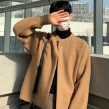 Retro Round Neck Solid Color Versatile Cardigan Sweater for Men's Autumn and Winter Casual Loose All Match Jacket TOP