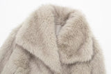 Women Fashion Cropped Faux Fur Jacket Coat Long Sleeve Front Snap-button Female Outerwear Chic Lapel Collar Thick Coat