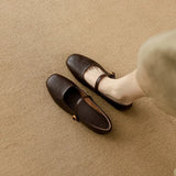 Genuine Leather Flat Bottom French Vintage Single Shoes Soft Leather Bean Bean Shoes Square Head One Strap Ballet Shoes Mary Jan