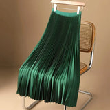 Classical Pleated High Waist Midi Skirt for Women Summer Autumn New Style Slimming Versatile Polyester Fiber A- Line Skirt
