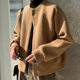 Retro Round Neck Solid Color Versatile Cardigan Sweater for Men's Autumn and Winter Casual Loose All Match Jacket TOP
