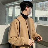 Retro Round Neck Solid Color Versatile Cardigan Sweater for Men's Autumn and Winter Casual Loose All Match Jacket TOP