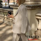 Lady Commute Or High Street Striped Blazer Women's Single-breasted Slim Blazer 2025 Spring Fashion Simple Modern Blazer