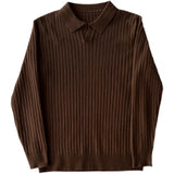 Mens Clothing Retro Knit Lapel Striped Polo Shirt Solid Color Long Sleeve Fashion Light Luxury Popular Knitwear 3Xl