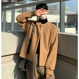 Retro Round Neck Solid Color Versatile Cardigan Sweater for Men's Autumn and Winter Casual Loose All Match Jacket TOP