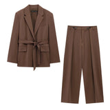 Spring Summer Office Lady Elegant Solid Women Suit Fashion Casual Sashes Straight Shrug Blazer Chic Zipper Long Pant