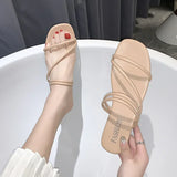 2025 New Roman Style Women's Summer Slippers Korean Fashion Open-Toe Sandals Casual Flat Outdoor Beach Shoes Non-Slip Slippers