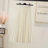 Classical Pleated High Waist Midi Skirt for Women Summer Autumn New Style Slimming Versatile Polyester Fiber A- Line Skirt