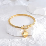18k Gold Stainless Steel Heart Pendant Charm Bangle Bracelets for Men Women