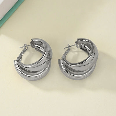 Personality Fashion Double Layer Circle Hoop Earrings Women Gold Colour