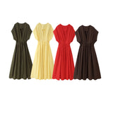 Spring Summer Vintage Women Dresses Fashion Single Breasted Sashes Draped V Neck Sleeveless Solid Ladies Dresses