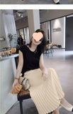 Classical Pleated High Waist Midi Skirt for Women Summer Autumn New Style Slimming Versatile Polyester Fiber A- Line Skirt