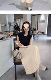 Classical Pleated High Waist Midi Skirt for Women Summer Autumn New Style Slimming Versatile Polyester Fiber A- Line Skirt