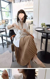 Classical Pleated High Waist Midi Skirt for Women Summer Autumn New Style Slimming Versatile Polyester Fiber A- Line Skirt