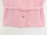 Women Elegant Solid Belt Vests Tops O Neck Metal Button Sleeveless Waistcoat Office Lady Outerwear Casual Blazer Tops