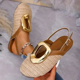 Vacation Style Straw Weaving Women's Sandals Hollow Back Strap Platform Heel Half Slippers Comfortable Flat Bottom Shoes