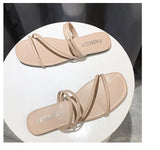 2025 New Roman Style Women's Summer Slippers Korean Fashion Open-Toe Sandals Casual Flat Outdoor Beach Shoes Non-Slip Slippers