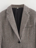Women 2025 Autumn New Fashion Houndstooth Suit Chic Suit Collar Button Casual Long Sleeve Jacket Outerwear Mujer