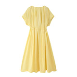 Spring Summer Vintage Women Dresses Fashion Single Breasted Sashes Draped V Neck Sleeveless Solid Ladies Dresses