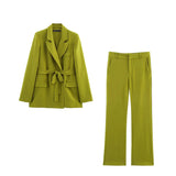 Spring Summer Elegant Solid Office Lady Suits Fashion Sashes Shrug Single Breasted Straight Blazers Chic Flare Pants