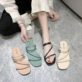 2025 New Roman Style Women's Summer Slippers Korean Fashion Open-Toe Sandals Casual Flat Outdoor Beach Shoes Non-Slip Slippers