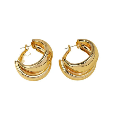 Personality Fashion Double Layer Circle Hoop Earrings Women Gold Colour