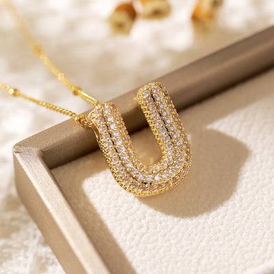 Classics Zircon Inlay Pendant Necklace Gold Colour Women