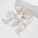 Ingemark Metal Flower Open Rings Women Elegant Baroque Imitation Pearl Ring