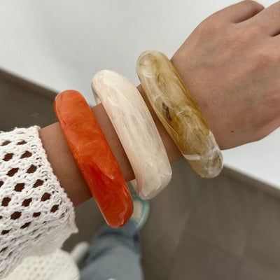 Boho Brown Irregular Acrylic Resin Chunky Bangles for Women
