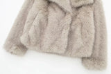 Women Fashion Cropped Faux Fur Jacket Coat Long Sleeve Front Snap-button Female Outerwear Chic Lapel Collar Thick Coat
