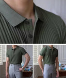 Vertical Stripe Knit Polo Men's Shirts Summer New Slim Solid Color Breathable Turn-Down Collar Business Short Sleeve Polo Tops