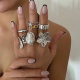 Ingemark Metal Flower Open Rings Women Elegant Baroque Imitation Pearl Ring