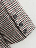 Women 2025 Autumn New Fashion Houndstooth Suit Chic Suit Collar Button Casual Long Sleeve Jacket Outerwear Mujer