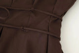 Spring Summer Vintage Women Dresses Fashion Single Breasted Sashes Draped V Neck Sleeveless Solid Ladies Dresses