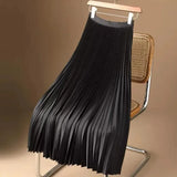 Classical Pleated High Waist Midi Skirt for Women Summer Autumn New Style Slimming Versatile Polyester Fiber A- Line Skirt
