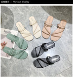 2025 New Roman Style Women's Summer Slippers Korean Fashion Open-Toe Sandals Casual Flat Outdoor Beach Shoes Non-Slip Slippers