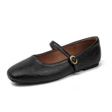 Genuine Leather Flat Bottom French Vintage Single Shoes Soft Leather Bean Bean Shoes Square Head One Strap Ballet Shoes Mary Jan