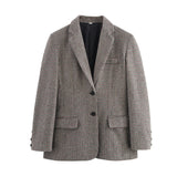 Women 2025 Autumn New Fashion Houndstooth Suit Chic Suit Collar Button Casual Long Sleeve Jacket Outerwear Mujer