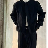 Retro Round Neck Solid Color Versatile Cardigan Sweater for Men's Autumn and Winter Casual Loose All Match Jacket TOP