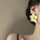 Gold Matte Texture Metal Flower Earrings for Women Girls