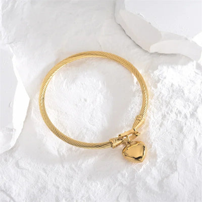 18k Gold Stainless Steel Heart Pendant Charm Bangle Bracelets for Men Women