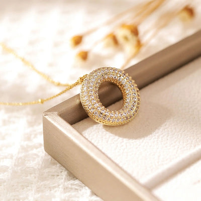 Classics Zircon Inlay Pendant Necklace Gold Colour Women